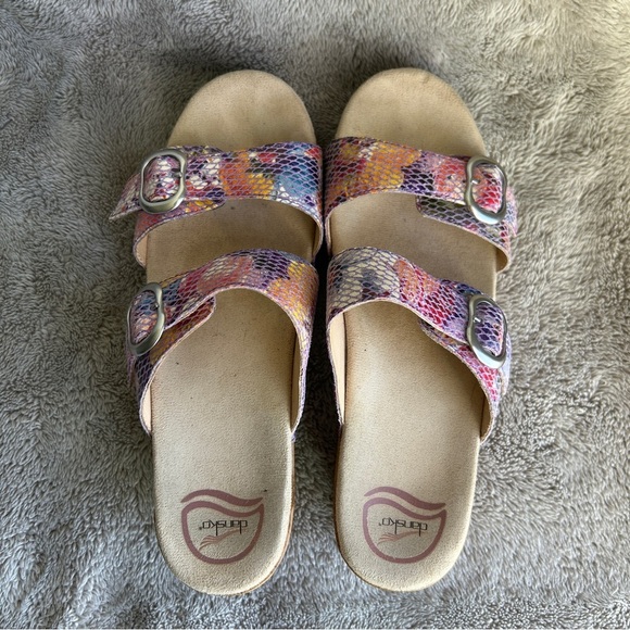 Dankso Women’s Sophie Floral Double Leather Strap Clog Sandal - 9 - Picture 2 of 8